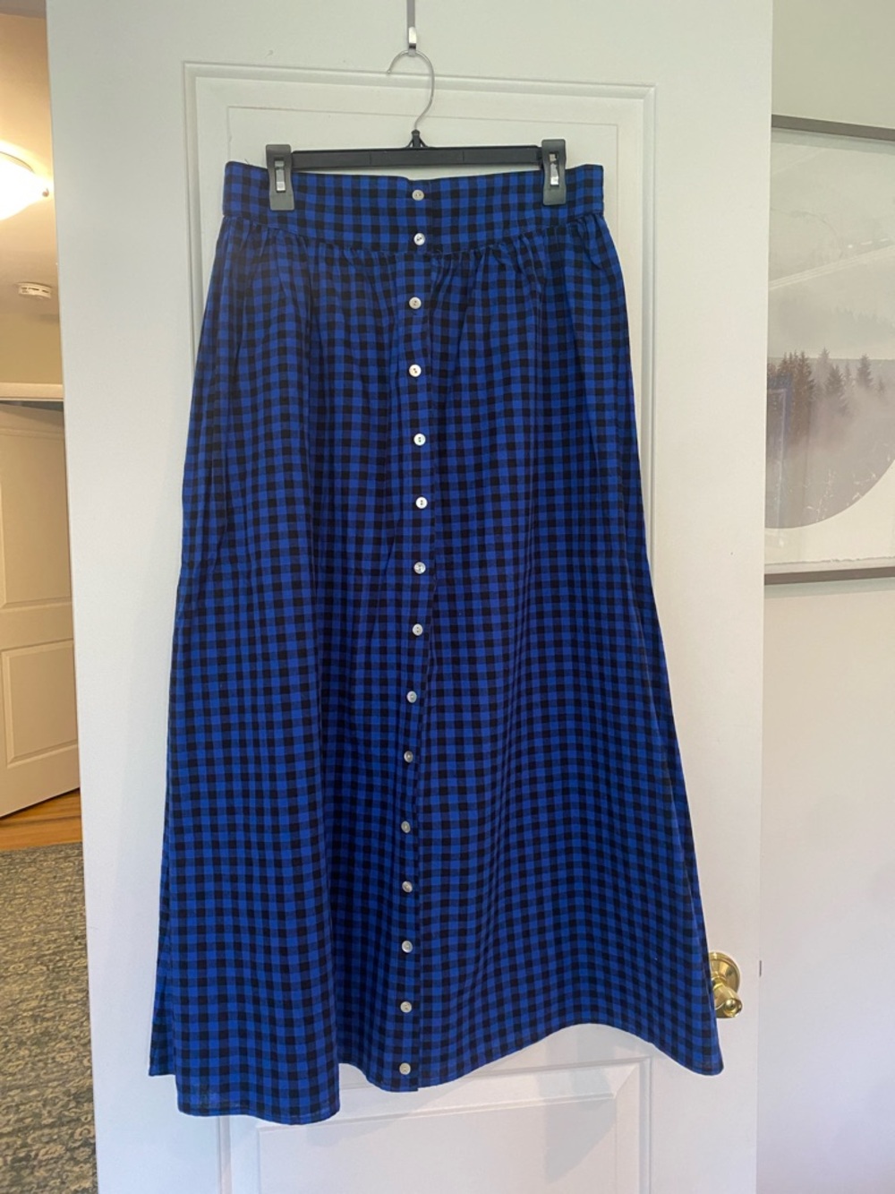 Blue Plaid Button-Front A-Line Skirt